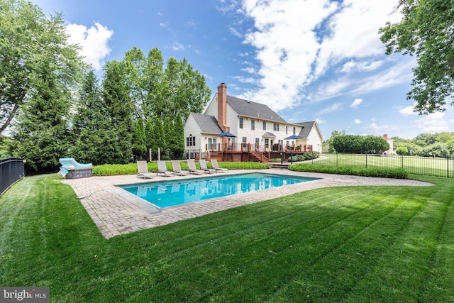 872 The Old Station Ct, Woodbine, MD 21797 - view of pool featuring a wooden deck, a fenced backyard, and a patio area