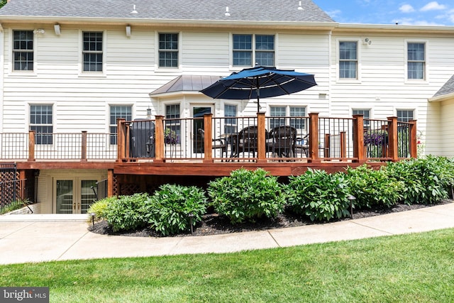 872 The Old Station Ct, Woodbine, MD 21797 - back of house featuring a deck, a shingled roof, a standing seam roof, and french doors