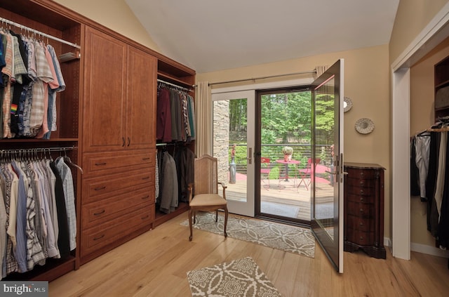 7028 Ely Rd, New Hope, PA 18938 - walk in closet featuring lofted ceiling and light wood-style floors