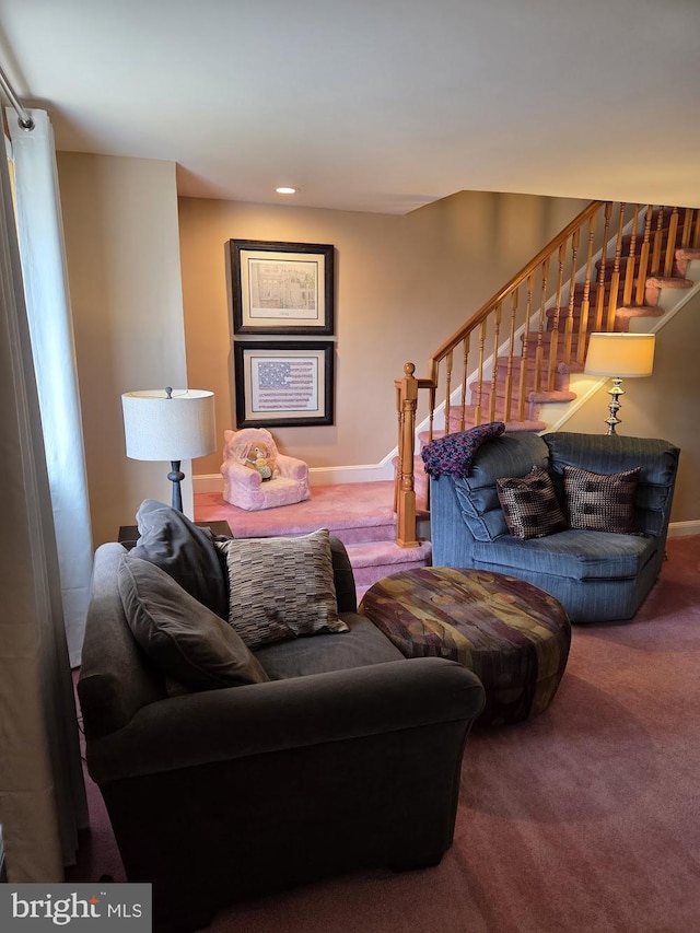 6132 Charles St, Philadelphia, PA 19135 - carpeted living area featuring stairway and recessed lighting