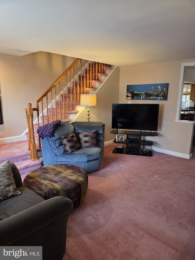 6132 Charles St, Philadelphia, PA 19135 - carpeted living area featuring stairs and baseboards