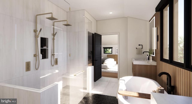 2468 River Rd, New Hope, PA 18938 - ensuite bathroom with vanity, walk in shower, and a freestanding bath
