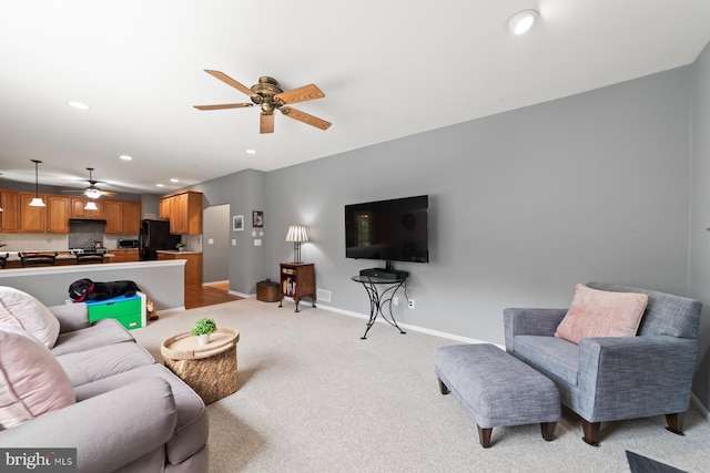 114 Ketterer Ct, Lawrence, NJ 08648 - living area with a ceiling fan, light colored carpet, and recessed lighting