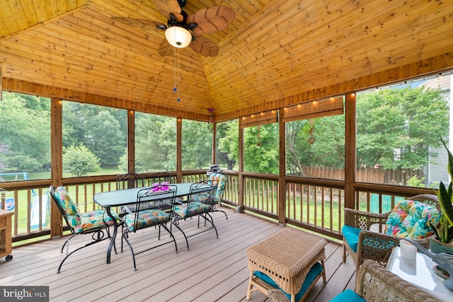 114 Ketterer Ct, Lawrence, NJ 08648 - sunroom with outdoor dining space, a ceiling fan, and vaulted ceiling