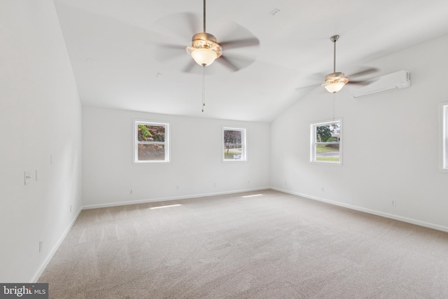 6612 Jacks Ct, Mount Airy, MD 21771 - empty room featuring ceiling fan, a wall mounted AC, carpet floors, plenty of natural light, and vaulted ceiling