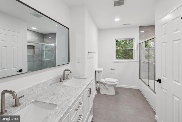 6612 Jacks Ct, Mount Airy, MD 21771 - full bathroom featuring double vanity, shower / bath combination with glass door, and recessed lighting