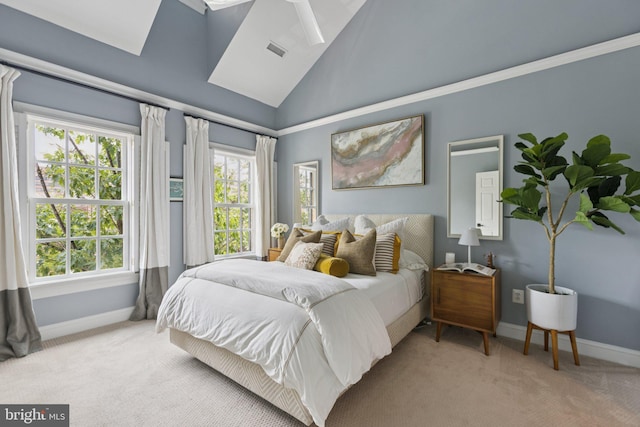 1206 N Pitt St, Alexandria, VA 22314 - bedroom featuring light colored carpet and high vaulted ceiling