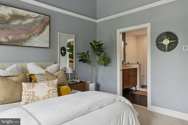 1206 N Pitt St, Alexandria, VA 22314 - carpeted bedroom with ensuite bathroom and ornamental molding