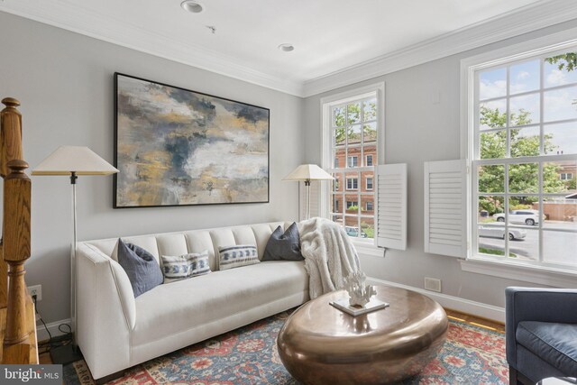 1206 N Pitt St, Alexandria, VA 22314 - living room featuring ornamental molding and recessed lighting