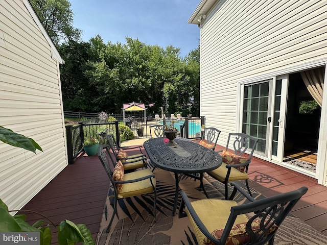 82 Blue Fox Ln, Richboro, PA 18954 - wooden deck featuring outdoor dining space and a pool