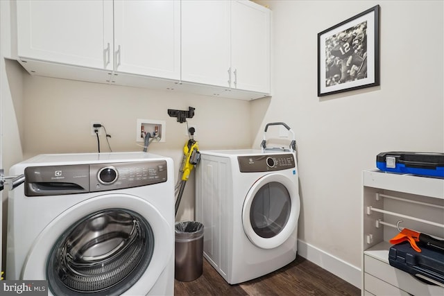 1761 Old Meadow Rd Unit 412, Mclean, VA 22102 - laundry area featuring cabinet space, washer and clothes dryer, and dark wood-type flooring