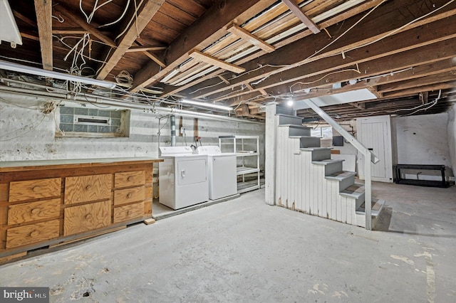 445 Dupont St, Philadelphia, PA 19128 - unfinished basement featuring independent washer and dryer and stairs
