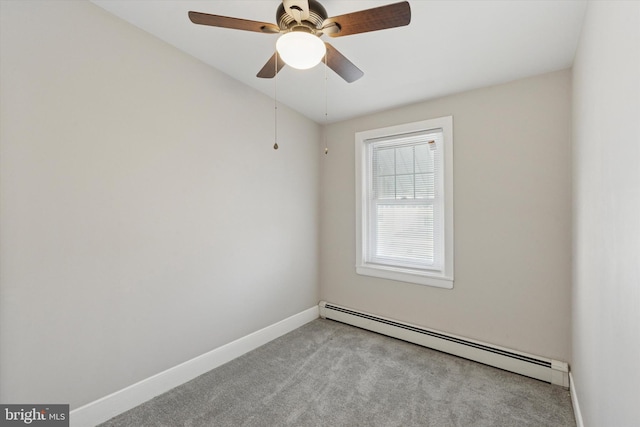 3121 Edgemont St, Philadelphia, PA 19134 - empty room with a baseboard radiator, carpet, and ceiling fan