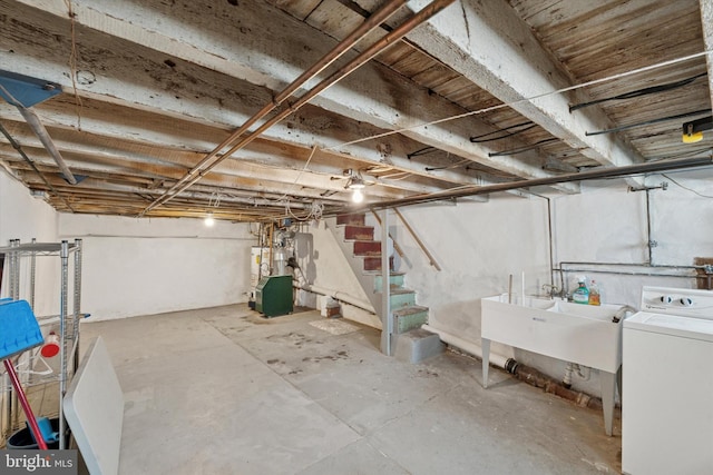 3121 Edgemont St, Philadelphia, PA 19134 - unfinished basement featuring washer / clothes dryer and stairs
