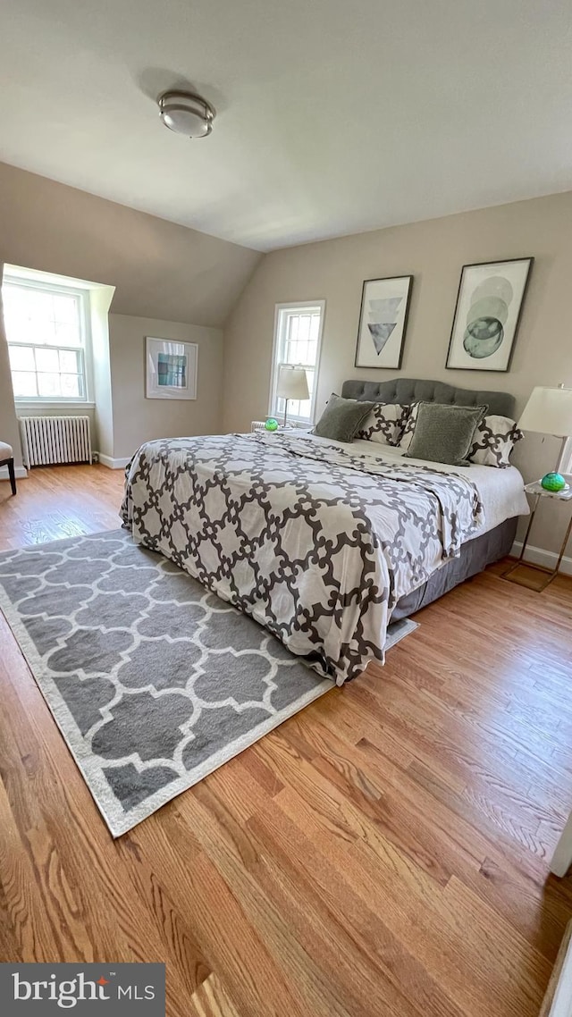 4420 Brandywine St NW, Washington, DC 20016 - bedroom with radiator heating unit, wood finished floors, and vaulted ceiling