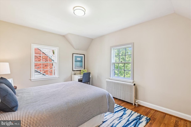 4420 Brandywine St NW, Washington, DC 20016 - bedroom with radiator heating unit, lofted ceiling, and wood finished floors