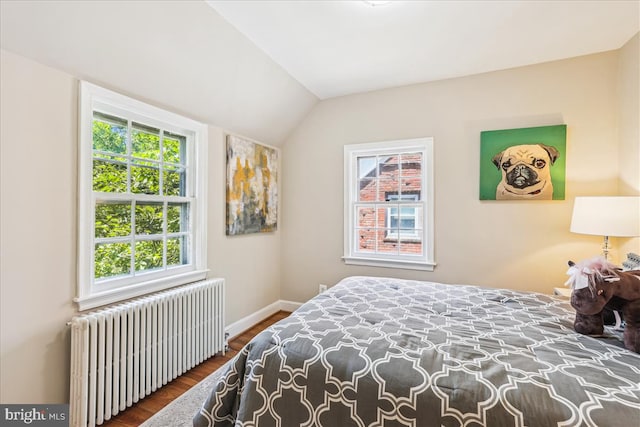 4420 Brandywine St NW, Washington, DC 20016 - bedroom featuring radiator, wood finished floors, and lofted ceiling