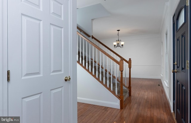 2125 Chatham Way, Harrisburg, PA 17110 - entryway featuring dark wood-type flooring, stairway, a chandelier, and ornamental molding