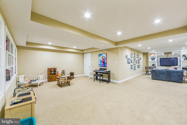 650 S Warren Ave, Malvern, PA 19355 - recreation room with carpet flooring, recessed lighting, and a tray ceiling