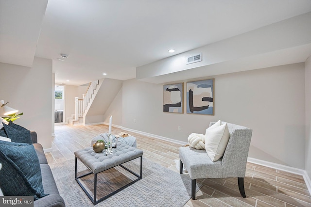 19 N Smallwood St, Baltimore, MD 21223 - living area featuring stairway, recessed lighting, and light wood-type flooring
