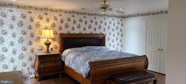 13209 Marthas Choice Cir, Bowie, MD 20720 - bedroom featuring dark wood-type flooring and ceiling fan