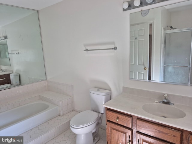 13209 Marthas Choice Cir, Bowie, MD 20720 - bathroom with vanity, tile patterned floors, a garden tub, and a shower with door