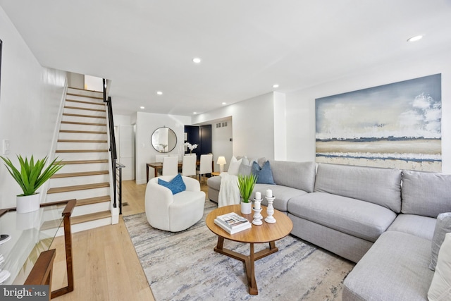 1232 S Bucknell St, Philadelphia, PA 19146 - living area with wood finished floors, stairs, and recessed lighting