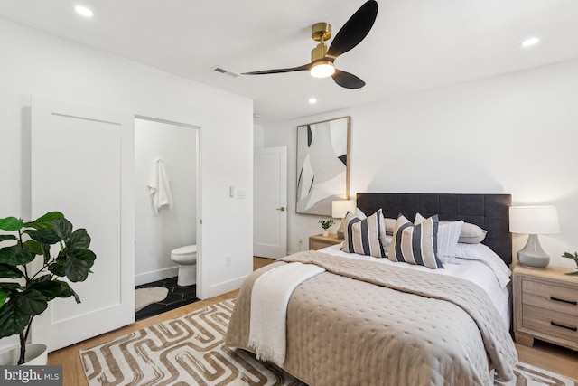 1232 S Bucknell St, Philadelphia, PA 19146 - bedroom featuring recessed lighting, a ceiling fan, ensuite bathroom, and wood finished floors