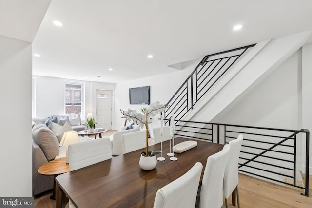 1232 S Bucknell St, Philadelphia, PA 19146 - dining area with recessed lighting, wood finished floors, and stairway