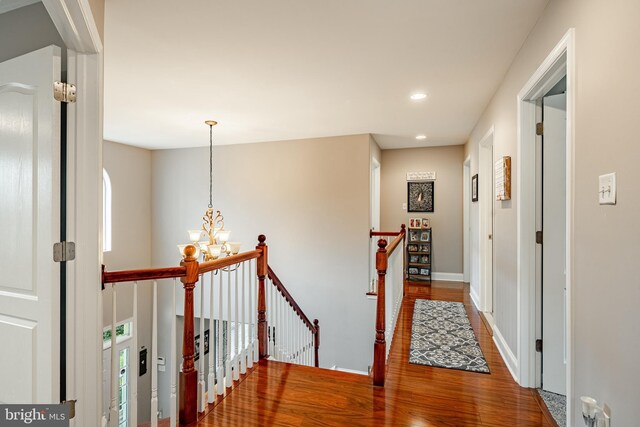 15 Boraten Cir, Royersford, PA 19468 - hall with an upstairs landing, a chandelier, recessed lighting, and wood finished floors