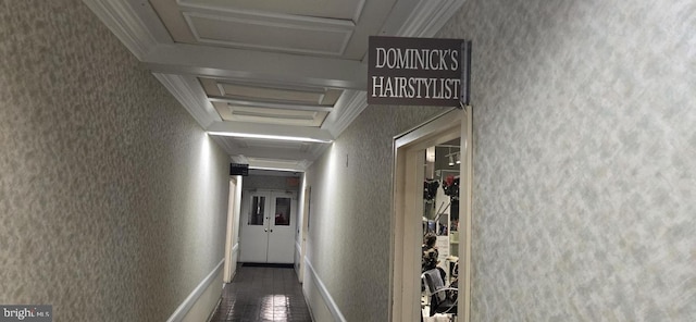 6100 Westchester Park Dr Unit 520, College Park, MD 20740 - hallway with attic access and wallpapered walls