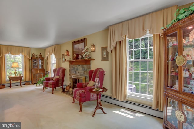 11733 Woodlea Dr, Waynesboro, PA 17268 - living area with plenty of natural light, a baseboard heating unit, and carpet
