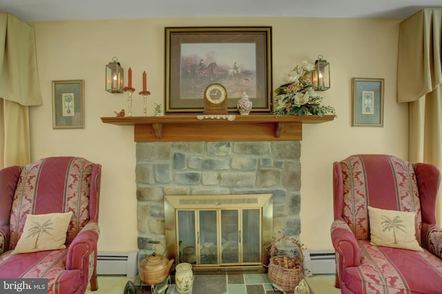 11733 Woodlea Dr, Waynesboro, PA 17268 - living area featuring a glass covered fireplace and baseboard heating