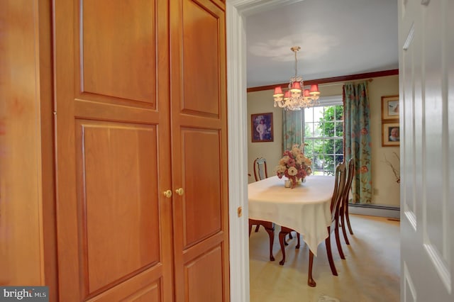 11733 Woodlea Dr, Waynesboro, PA 17268 - dining room with a chandelier, baseboard heating, and crown molding