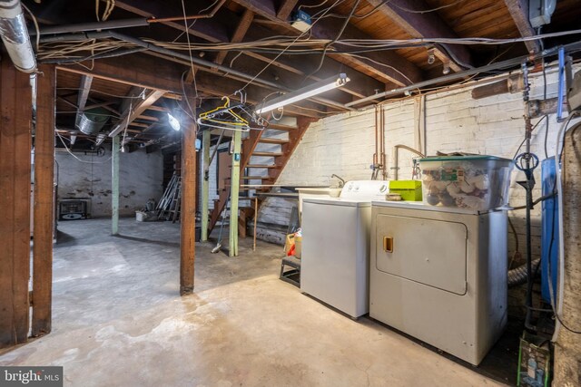 2151 Spinnerstown Rd, Quakertown, PA 18951 - unfinished basement featuring separate washer and dryer and stairway