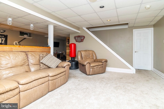 5960 Captain Milton E Major Ave, Bensalem, PA 19020 - living area featuring carpet floors, a drop ceiling, and bar area