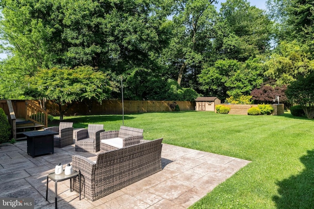 5960 Captain Milton E Major Ave, Bensalem, PA 19020 - fenced backyard featuring a shed, a patio, and an outdoor fire pit