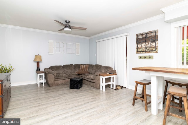 5960 Captain Milton E Major Ave, Bensalem, PA 19020 - living area featuring light wood-style flooring, crown molding, and ceiling fan