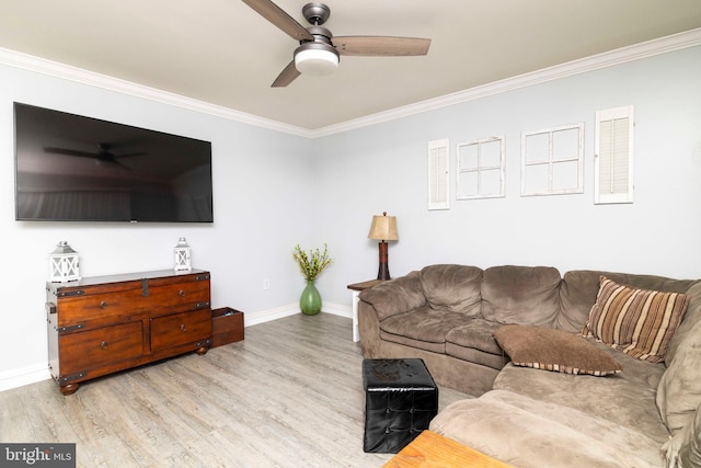 5960 Captain Milton E Major Ave, Bensalem, PA 19020 - living room featuring ceiling fan, crown molding, and wood finished floors