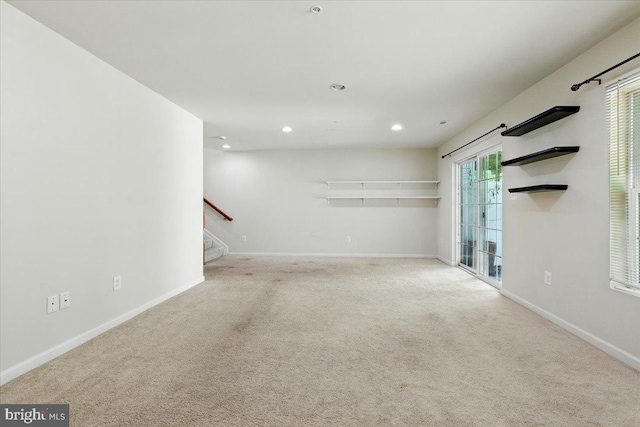 7003 Dannfield Ct, Glen Burnie, MD 21060 - unfurnished living room featuring carpet, stairway, and recessed lighting