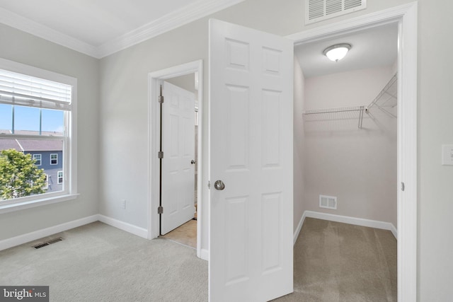 42510 Oak Park Sq, Ashburn, VA 20148 - unfurnished bedroom with carpet flooring, crown molding, a spacious closet, and a closet