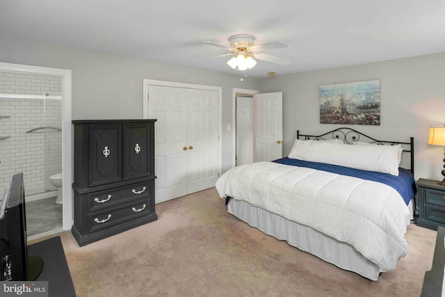 125 Christine Dr, Downingtown, PA 19335 - bedroom with a closet, light colored carpet, connected bathroom, and ceiling fan