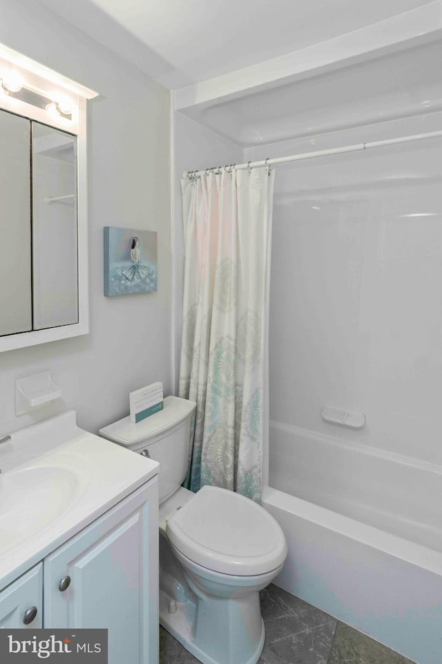 125 Christine Dr, Downingtown, PA 19335 - bathroom featuring vanity, shower / tub combo with curtain, and tile patterned flooring