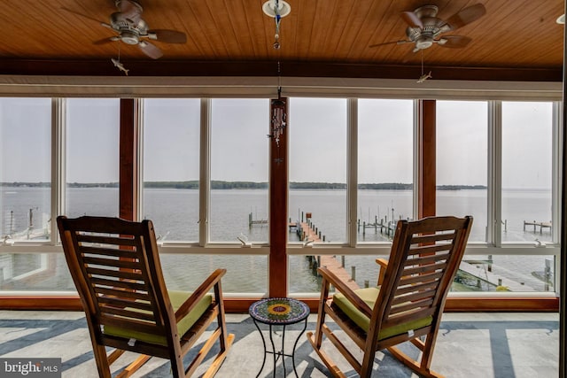 4534 Todd Pt, Sparrows Point, MD 21219 - sunroom featuring wood ceiling, a water view, and healthy amount of natural light