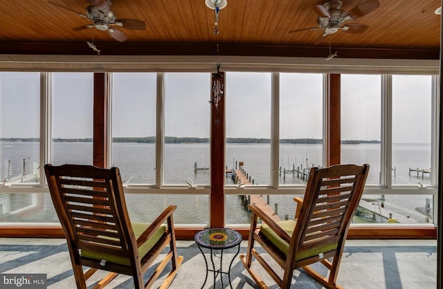 4534 Todd Pt, Sparrows Point, MD 21219 - sunroom / solarium featuring wooden ceiling, a water view, and plenty of natural light