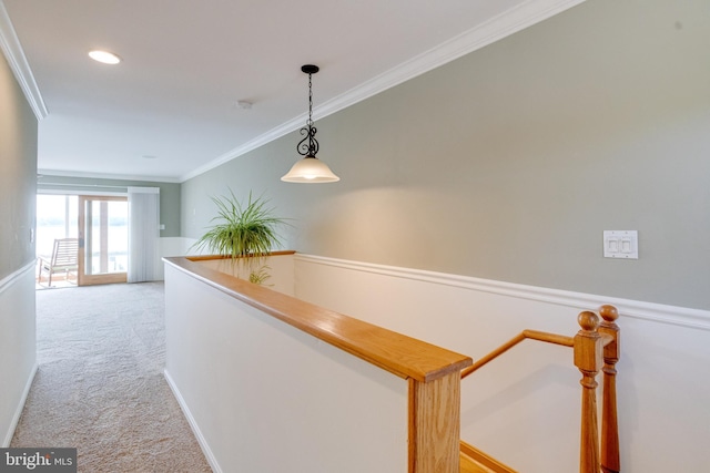 4534 Todd Pt, Sparrows Point, MD 21219 - corridor featuring an upstairs landing, light colored carpet, and crown molding