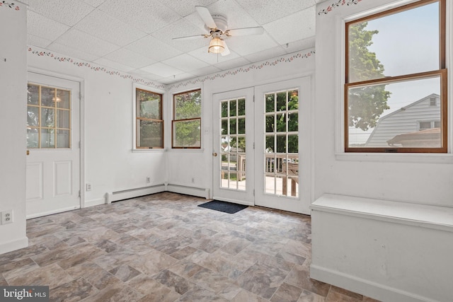 505 S Main St, Red Lion, PA 17356 - entryway featuring a drop ceiling, ceiling fan, stone finish flooring, and baseboard heating