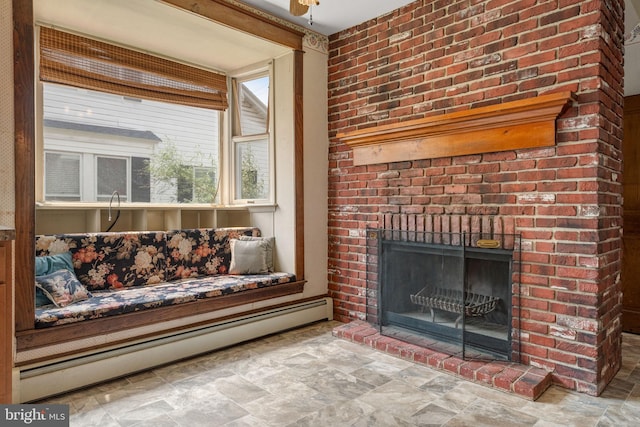 505 S Main St, Red Lion, PA 17356 - detailed view of a baseboard radiator and a brick fireplace