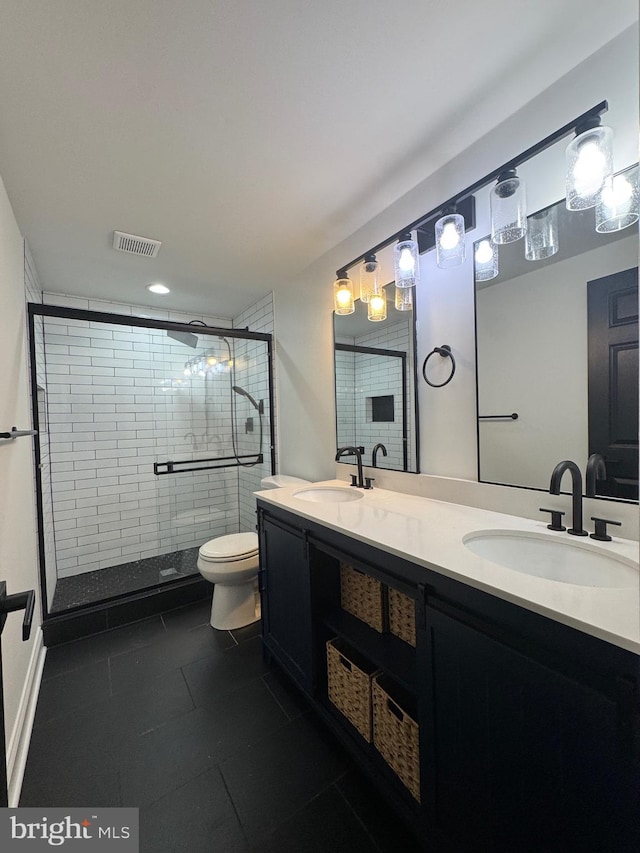 6529 Frietchie Row, Columbia, MD 21045 - full bathroom with tile patterned floors, a stall shower, double vanity, and recessed lighting