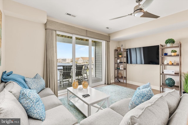 220 25th St Unit D, Ocean City, MD 21842 - living area featuring wood finished floors and a ceiling fan